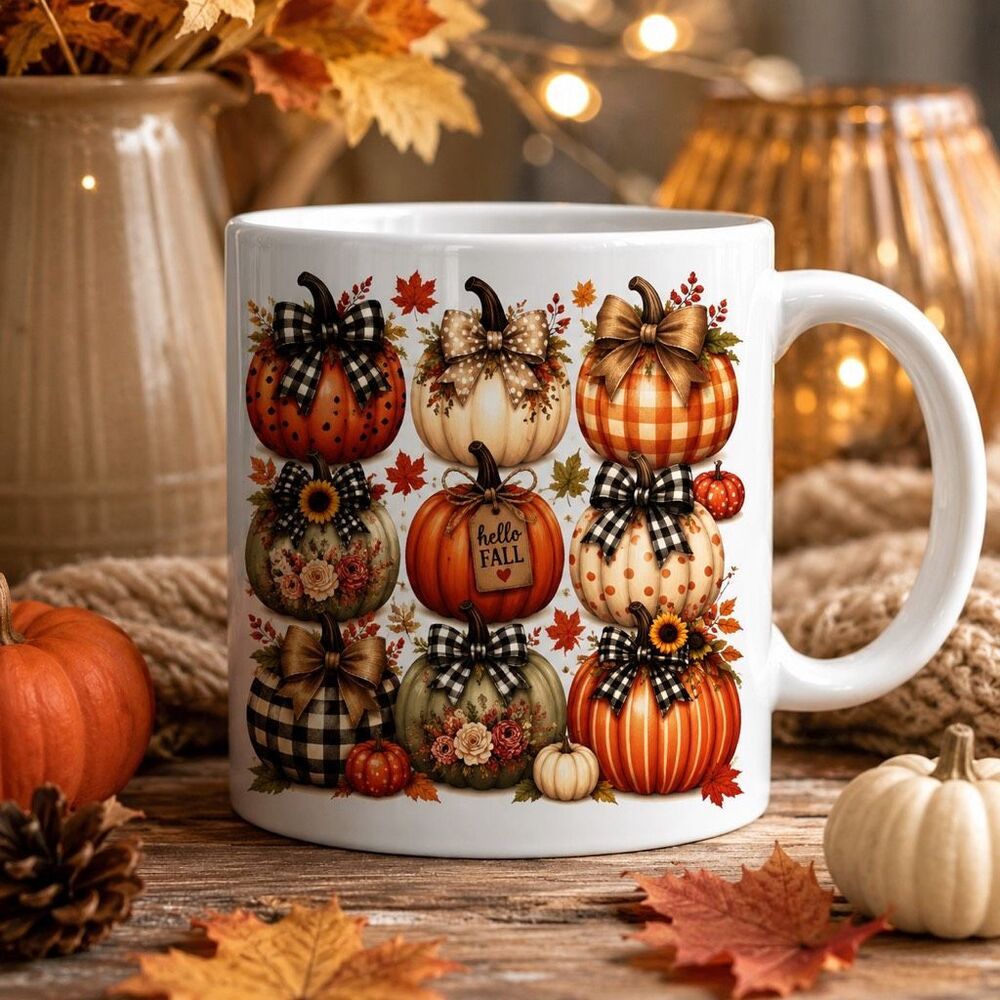 Fall Coffee Mug 12 oz Autumn Decor Pumpkin Spice Cozy Seasonal Gift Cup festive
